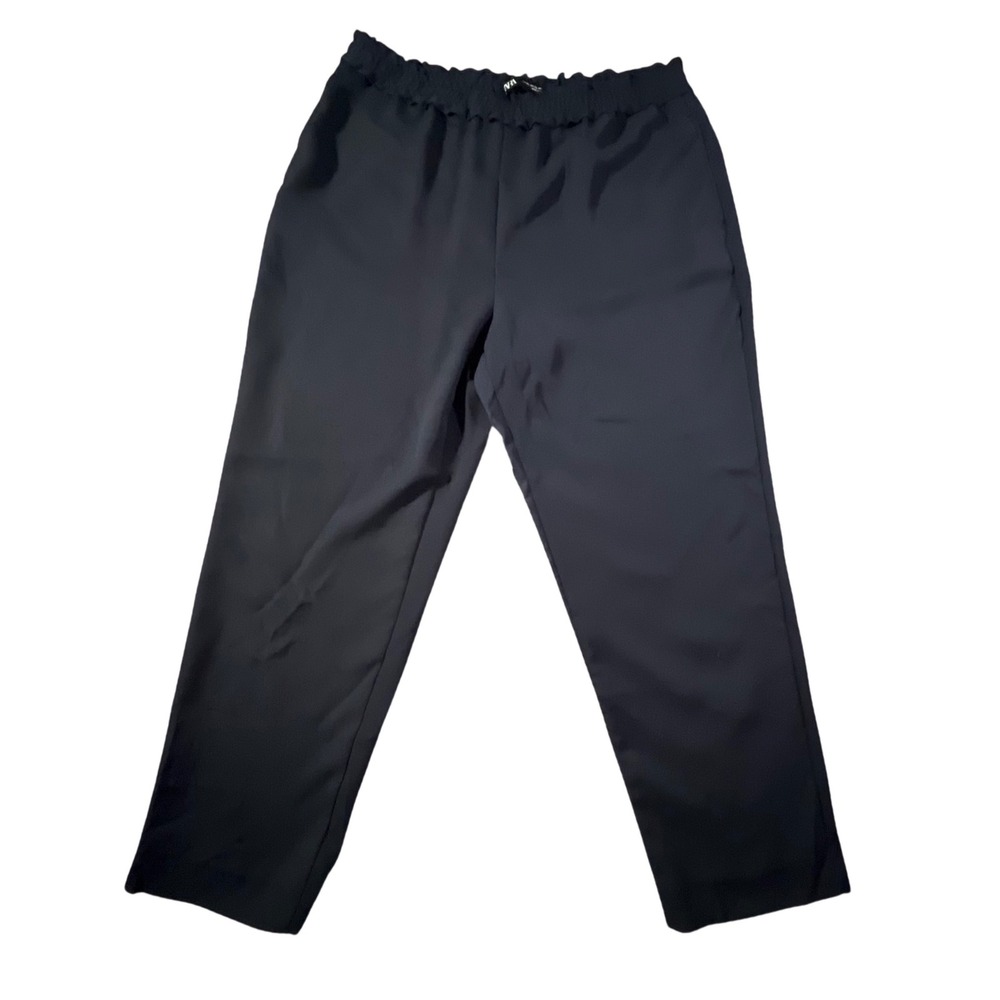 Zara Tapered Pants Women XXL Navy‎ Blue Elastic Paperbag Waist Flowy Business